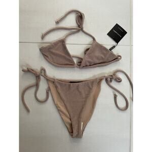 JLux Label Swim String Bikini Swimsuit Swimwear Tan Metallic